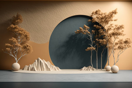 Podium color 3D background with geometric shapes for product presentation minimal style, stage. Generative AI.の素材