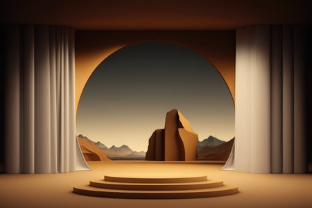 Podium color 3D background with geometric shapes for product presentation minimal style, stage. Generative AI.の素材