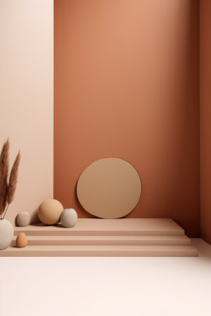 Podium color 3D background with geometric shapes for product presentation minimal style, stage. Generative AI.の素材