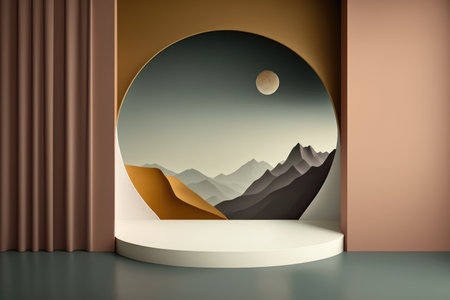 Podium color 3D background with geometric shapes for product presentation minimal style, stage. Generative AI.の素材
