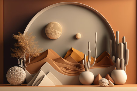 Podium color 3D background with geometric shapes for product presentation minimal style, stage. Generative AI.の素材