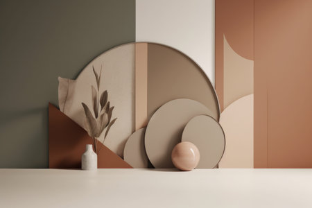 Podium color 3D background with geometric shapes for product presentation minimal style, stage. Generative AI.の素材