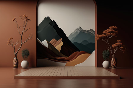 Podium color 3D background with geometric shapes for product presentation minimal style, stage. Generative AI.の素材