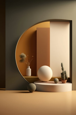 Podium color 3D background with geometric shapes for product presentation minimal style, stage. Generative AI.の素材