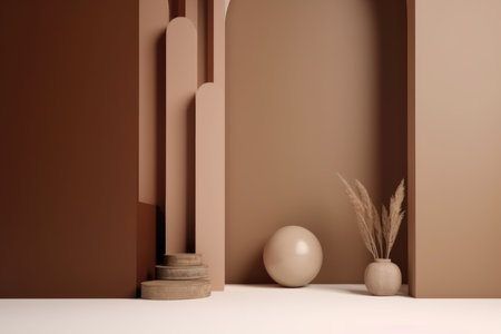 Podium color 3D background with geometric shapes for product presentation minimal style, stage. Generative AI.の素材