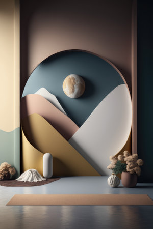 Podium color 3D background with geometric shapes for product presentation minimal style, stage. Generative AI.の素材