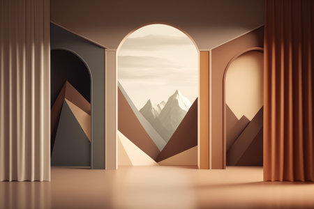 Podium color 3D background with geometric shapes for product presentation minimal style, stage. Generative AI.の素材