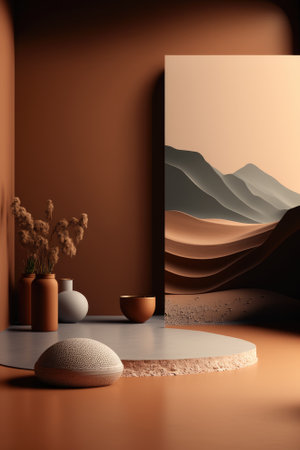 Podium color 3D background with geometric shapes for product presentation minimal style, stage. Generative AI.の素材