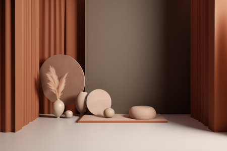 Podium color 3D background with geometric shapes for product presentation minimal style, stage. Generative AI.の素材