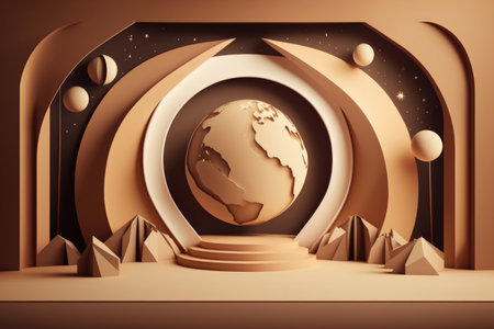Podium color 3D background with geometric shapes for product presentation minimal style, stage. Generative AI.の素材
