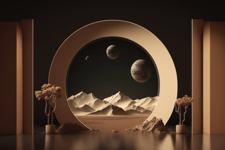 Podium color 3D background with geometric shapes for product presentation minimal style, stage. Generative AI.の素材