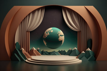 Podium color 3D background with geometric shapes for product presentation minimal style, stage. Generative AI.の素材