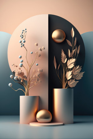 Podium color 3D background with geometric shapes for product presentation minimal style, stage, nature. Generative AI.の素材