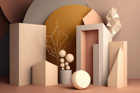 Podium color 3D background with geometric shapes for product presentation minimal style, stage, nature. Generative AI.の素材