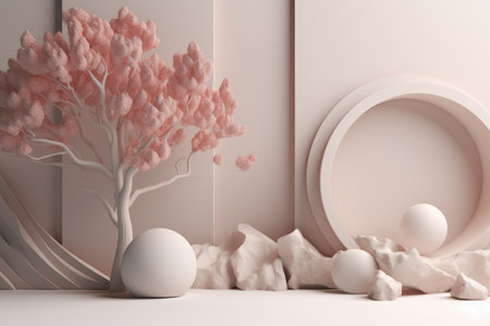 Podium color 3D background with geometric shapes for product presentation minimal style, stage, nature. Generative AI.の素材