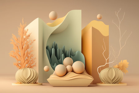 Podium color 3D background with geometric shapes for product presentation minimal style, stage, nature. Generative AI.の素材