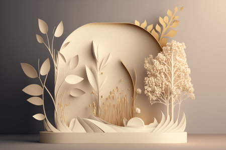 Podium color 3D background with geometric shapes for product presentation minimal style, stage, nature. Generative AI.の素材