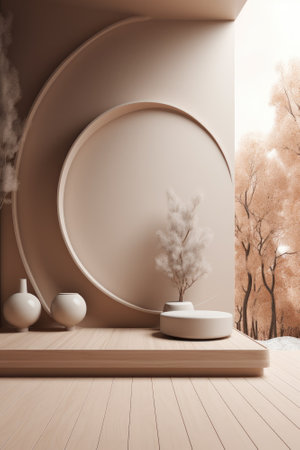 Podium color 3D background with geometric shapes for product presentation minimal style, stage, nature. Generative AI.の素材