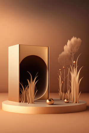 Podium color 3D background with geometric shapes for product presentation minimal style, stage, nature. Generative AI.の素材