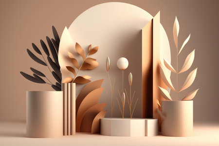 Podium color 3D background with geometric shapes for product presentation minimal style, stage, nature. Generative AI.の素材