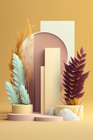 Podium color 3D background with geometric shapes for product presentation minimal style, stage, nature. Generative AI.の素材