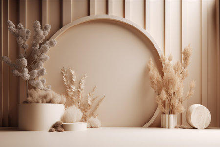 Podium color 3D background with geometric shapes for product presentation minimal style, stage, nature. Generative AI.の素材