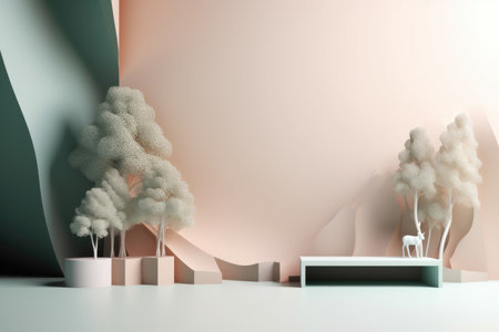 Podium color 3D background with geometric shapes for product presentation minimal style, stage, nature. Generative AI.の素材