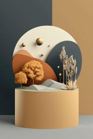 Podium color 3D background with geometric shapes for product presentation minimal style, stage, nature. Generative AI.の素材