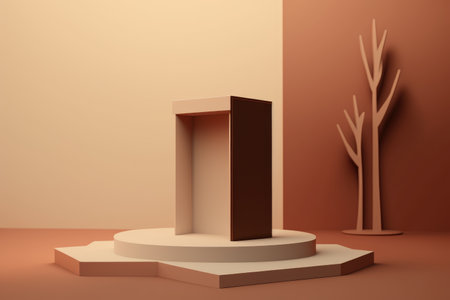 Podium color 3D background with geometric shapes for product presentation minimal style, stage, nature. Generative AI.の素材