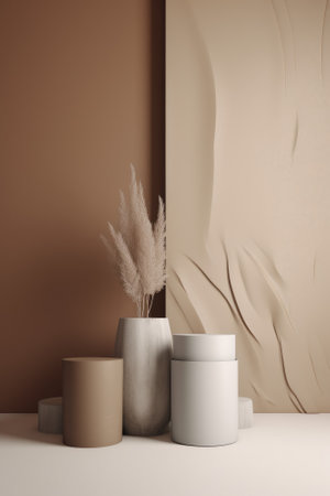 Podium color 3D background with geometric shapes for product presentation minimal style, stage, nature. Generative AI.の素材