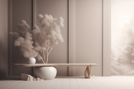 Podium color 3D background with geometric shapes for product presentation minimal style, stage, nature. Generative AI.の素材