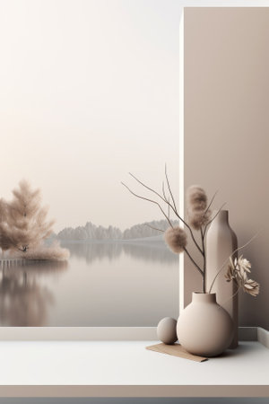 Podium color 3D background with geometric shapes for product presentation minimal style, stage, nature. Generative AI.の素材