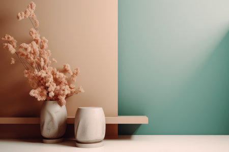 Podium color 3D background with geometric shapes for product presentation minimal style, stage, nature. Generative AI.の素材