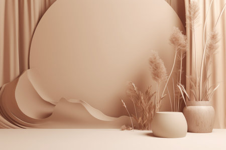 Podium color 3D background with geometric shapes for product presentation minimal style, stage, nature. Generative AI.の素材