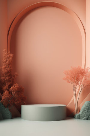 Podium color 3D background with geometric shapes for product presentation minimal style, stage, nature. Generative AI.の素材