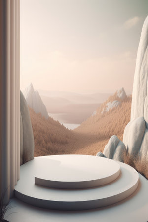 Podium color 3D background with geometric shapes for product presentation minimal style, stage, nature. Generative AI.の素材