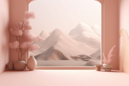 Podium color 3D background with geometric shapes for product presentation minimal style, stage, nature. Generative AI.の素材