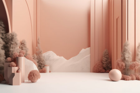 Podium color 3D background with geometric shapes for product presentation minimal style, stage, nature. Generative AI.の素材