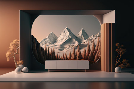 Podium color 3D background with geometric shapes for product presentation minimal style, stage, nature. Generative AI.の素材