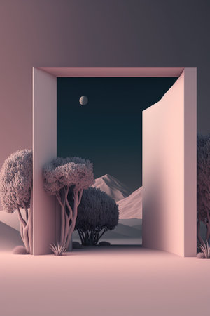 Podium color 3D background with geometric shapes for product presentation minimal style, stage, nature. Generative AI.の素材