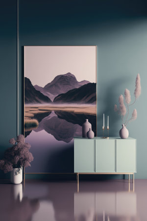 Podium color 3D background with geometric shapes for product presentation minimal style, stage, nature. Generative AI.の素材