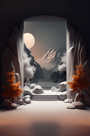 Podium color 3D background with geometric shapes for product presentation minimal style, stage, nature. Generative AI.の素材