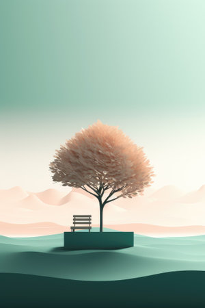 Podium color 3D background with geometric shapes for product presentation minimal style, stage, nature. Generative AI.の素材