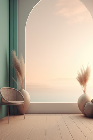 Podium color 3D background with geometric shapes for product presentation minimal style, stage, nature. Generative AI.の素材