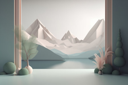 Podium color 3D background with geometric shapes for product presentation minimal style, stage, nature. Generative AI.の素材