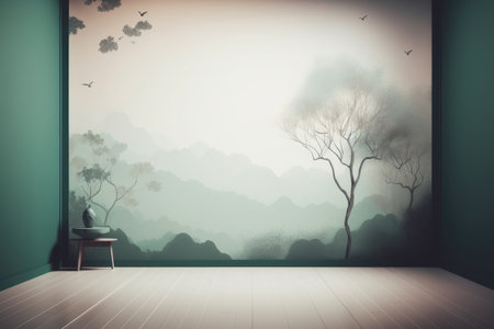 Podium color 3D background with geometric shapes for product presentation minimal style, stage, nature. Generative AI.の素材