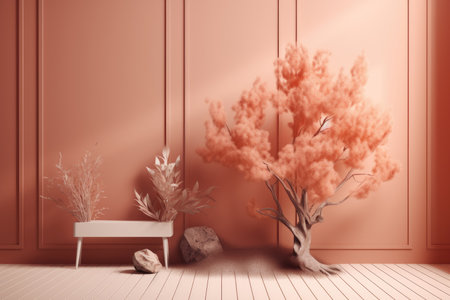 Podium color 3D background with geometric shapes for product presentation minimal style, stage, nature. Generative AI.の素材