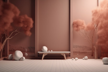 Podium color 3D background with geometric shapes for product presentation minimal style, stage, nature. Generative AI.の素材