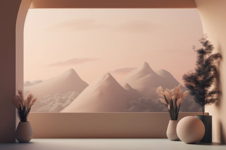 Podium color 3D background with geometric shapes for product presentation minimal style, stage, nature. Generative AI.の素材