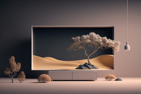 Podium color 3D background with geometric shapes for product presentation minimal style, stage, nature. Generative AI.の素材